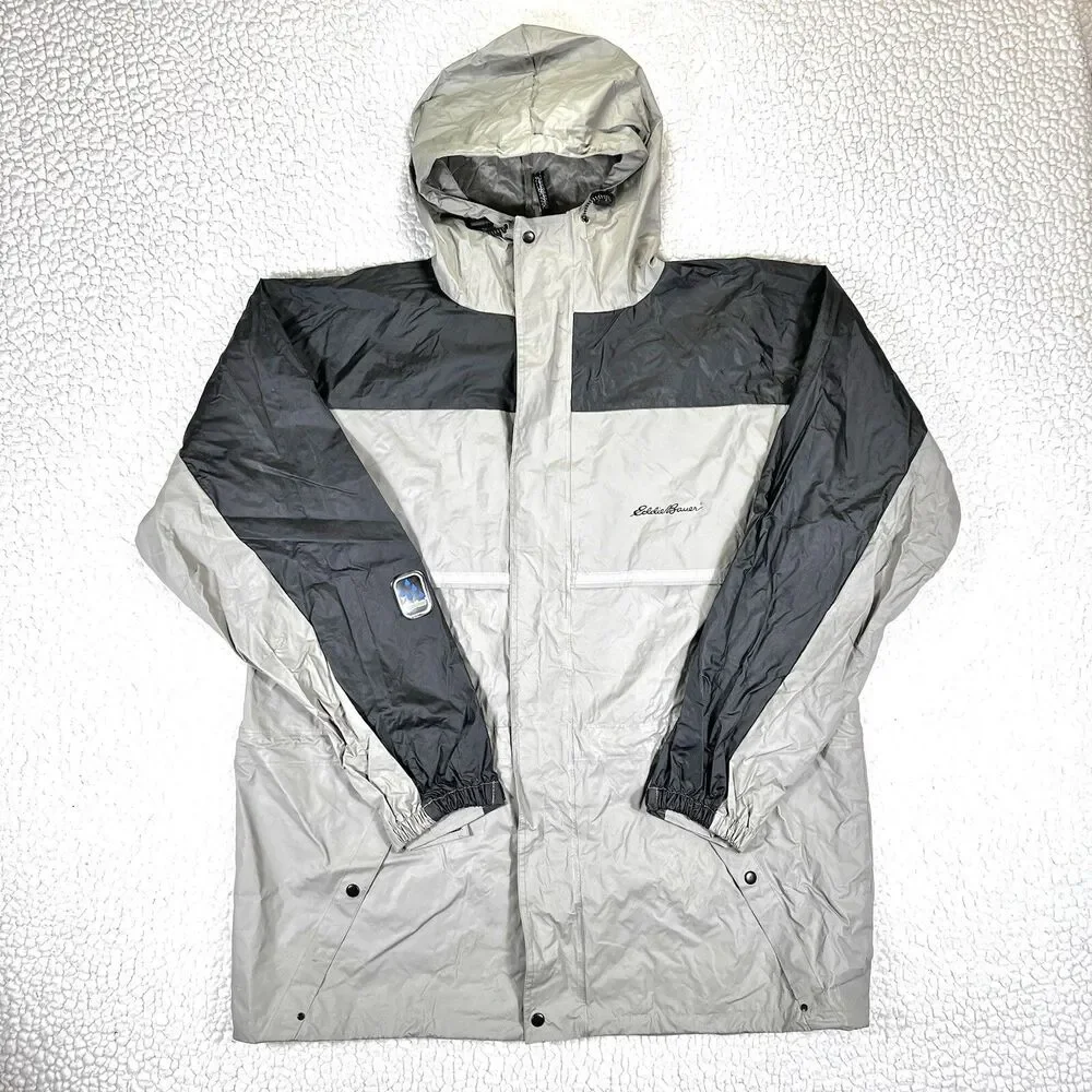 Eddie Bauer Jacket Mens XL Beige PVC Nylon Vented Waterproof Rain Coat - Picture 1 of 15